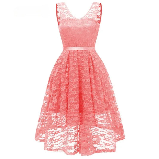 Novo vestido feminino sexy sem mangas, vintage, renda, chiffon, comprimento médio