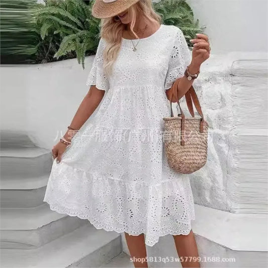 Vestidos para mulher cor sólida bordado renda.