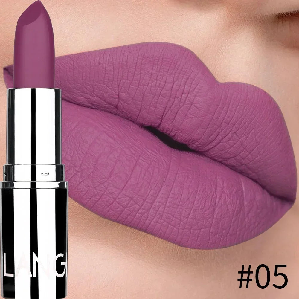 Batom matte bullet de 8 cores, à prova d'água, de veludo, duradouro, fácil de usar.