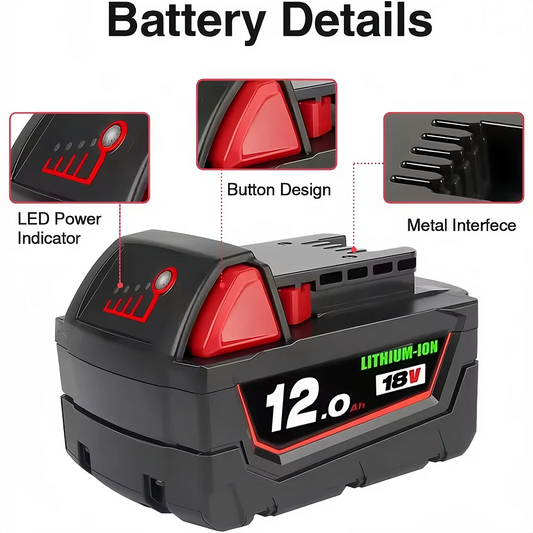 Bateria de íons de lítio de 18 V e 12,0 Ah,  Milwaukee.