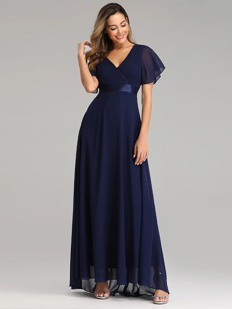 Vestidos de noite, Elegante Decote em V Babados Chiffon