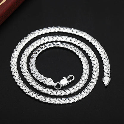 Colar de ouro 18K/prata com 6 mm de largura, corrente completa de 8/18/20/24 polegadas para mulheres e homens.