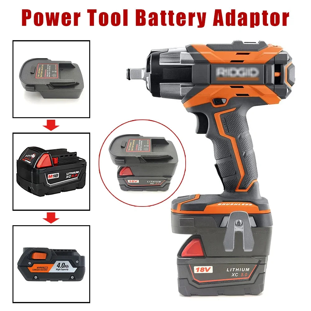 Adaptador de bateria para baterias de lítio Milwaukee de 18 V. Converte baterias Milwaukee em baterias de lítio.