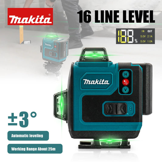 Nível a laser Makita com display de potência, 16 linhas horizontais e verticais.