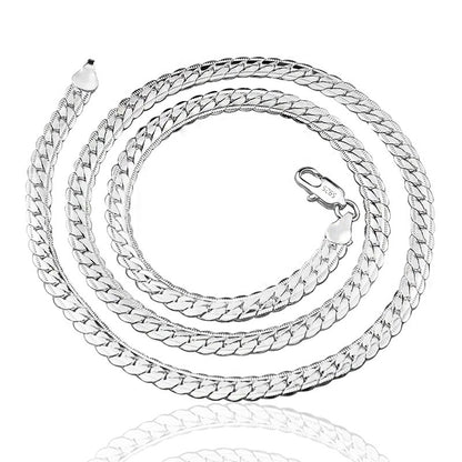 Colar de ouro 18K/prata com 6 mm de largura, corrente completa de 8/18/20/24 polegadas para mulheres e homens.