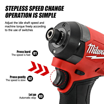 Chave de fenda de impacto Milwaukee M18 com bateria de 1/4 de polegada, furadeira elétrica de impacto 226NM, sem escova.