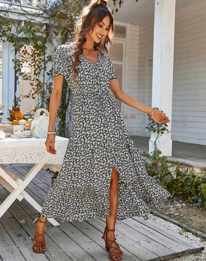 Vestidos florais vintage para mulheres, elegantes, soltos.