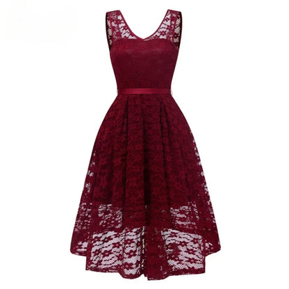 Novo vestido feminino sexy sem mangas, vintage, renda, chiffon, comprimento médio