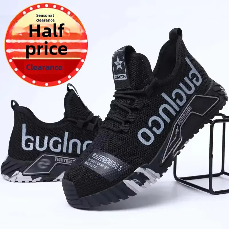 calçados de segurança com botão giratório para homens, anti-esmagamento