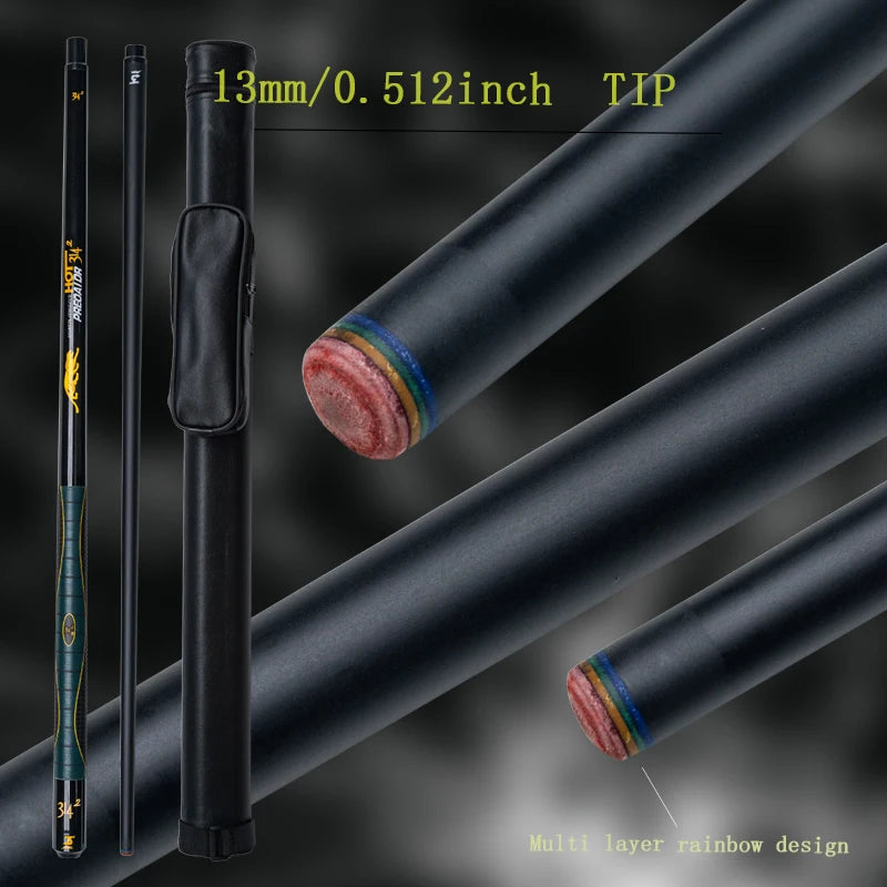 Taco de bilhar profissional de carbono com ponta de 13 mm, cabo de couro