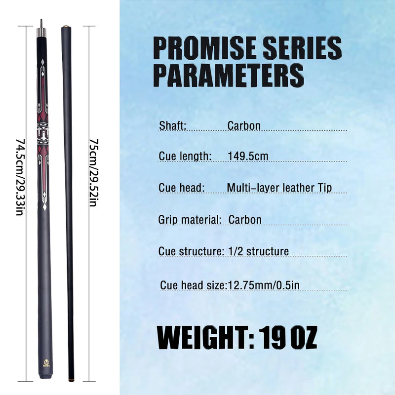 Taco de bilhar profissional 12,75 mm, ponta multicamadas de carbono premium
