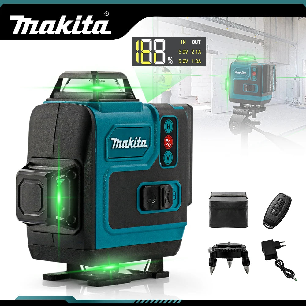 Nível a laser Makita com display de potência, 16 linhas horizontais e verticais.