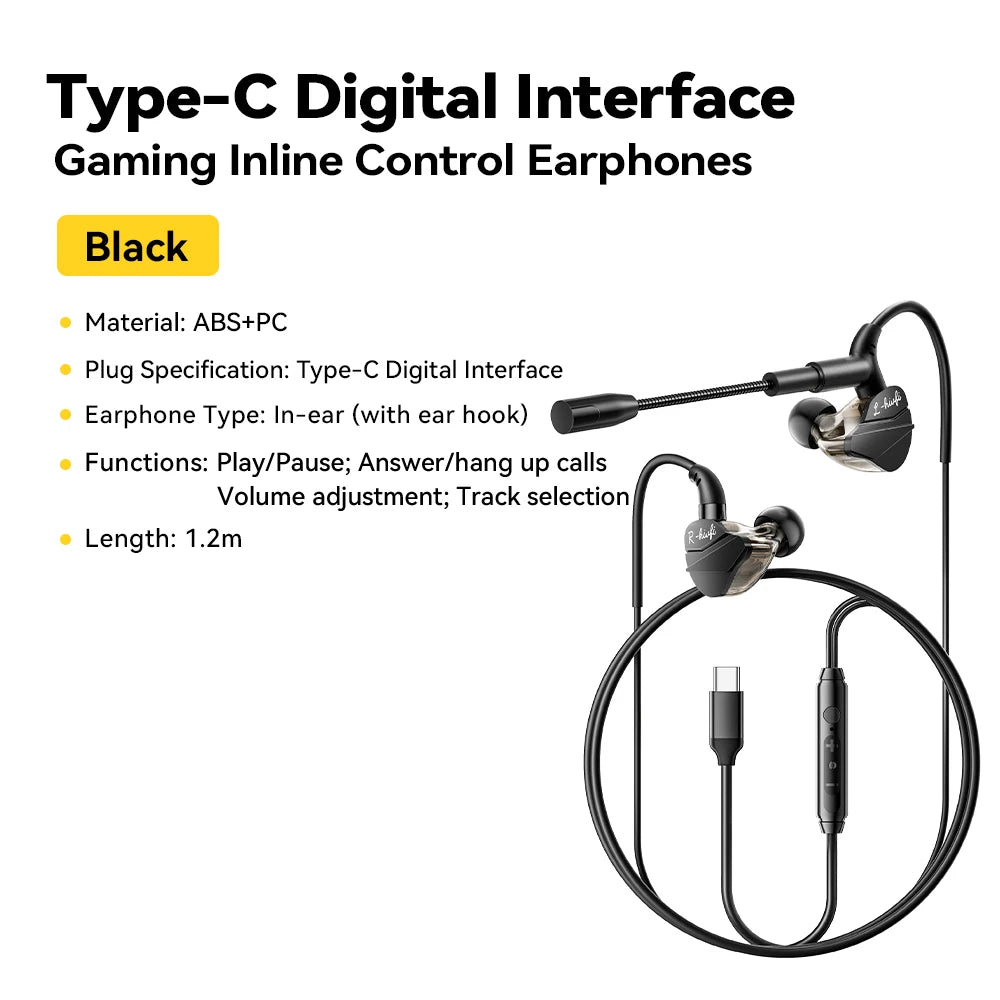 Fones de ouvido intra-auriculares,  Essager USB tipo C.