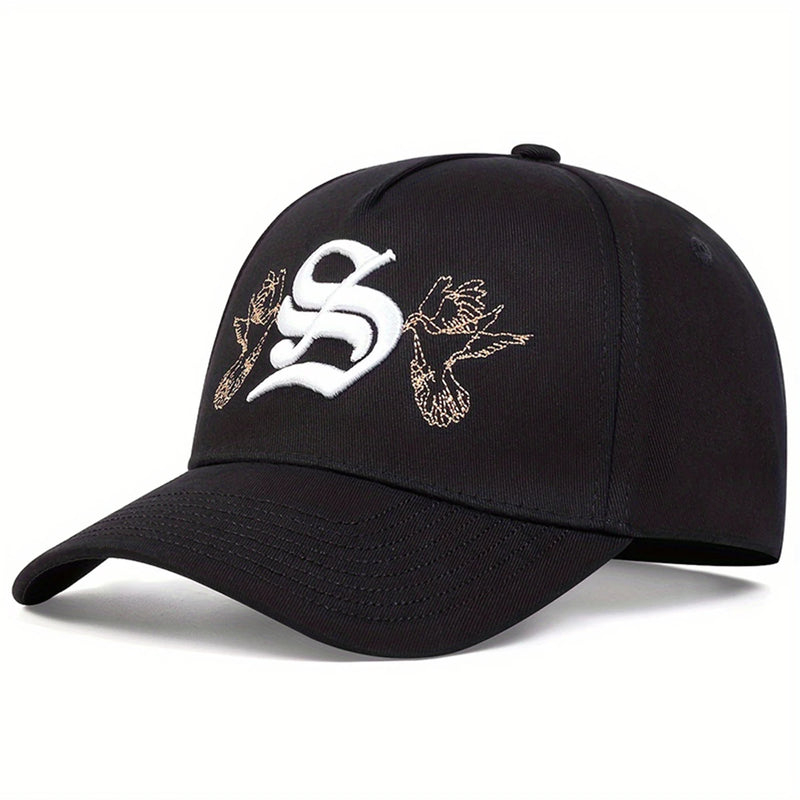 Boné de beisebol unissex com estampa de letra S bordada, estilo snapback,