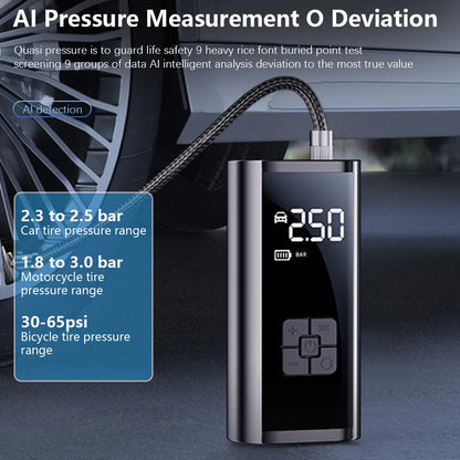 Compressor de ar portátil, bomba de inflação sem fio montada em carro.