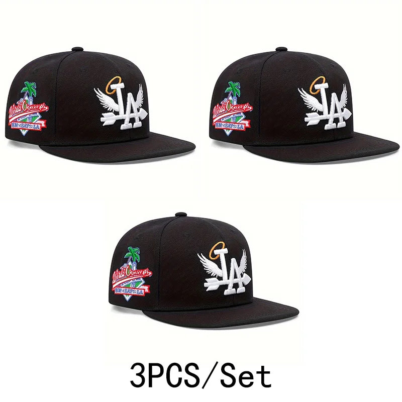 Boné de beisebol bordado unissex da moda LA, 1/2/3/4 peças, estilo snapback