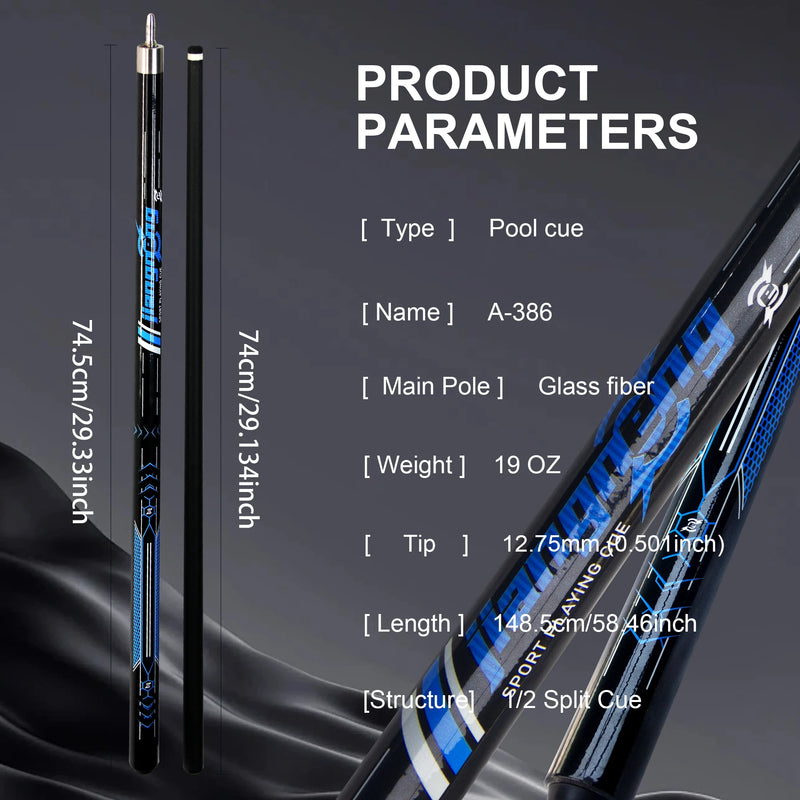 Taco de bilhar profissional com ponta de 12,5 mm, fibra de vidro e carbono