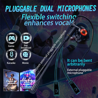 Fones de ouvido com fio tipo C/3,5 mm/USB, fones de ouvido para jogos.