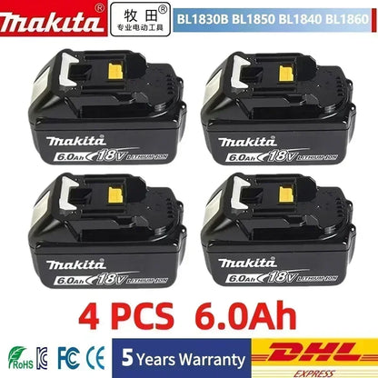 Bateria Makita,de 18 V 6 Ah, com indicador de bateria, bateria recarregável.