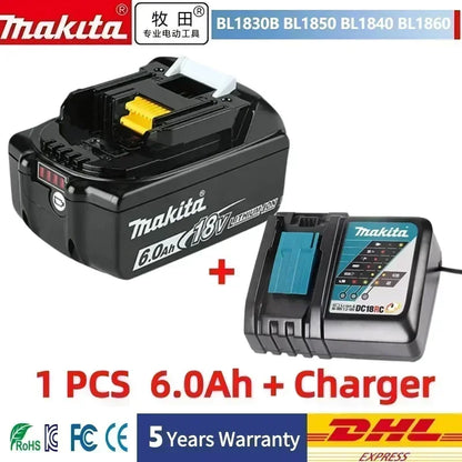 Bateria Makita,de 18 V 6 Ah, com indicador de bateria, bateria recarregável.