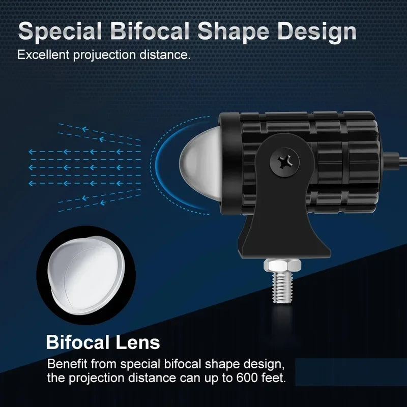 Farol LED para motocicleta com interruptor 2  peças, super brilhante.