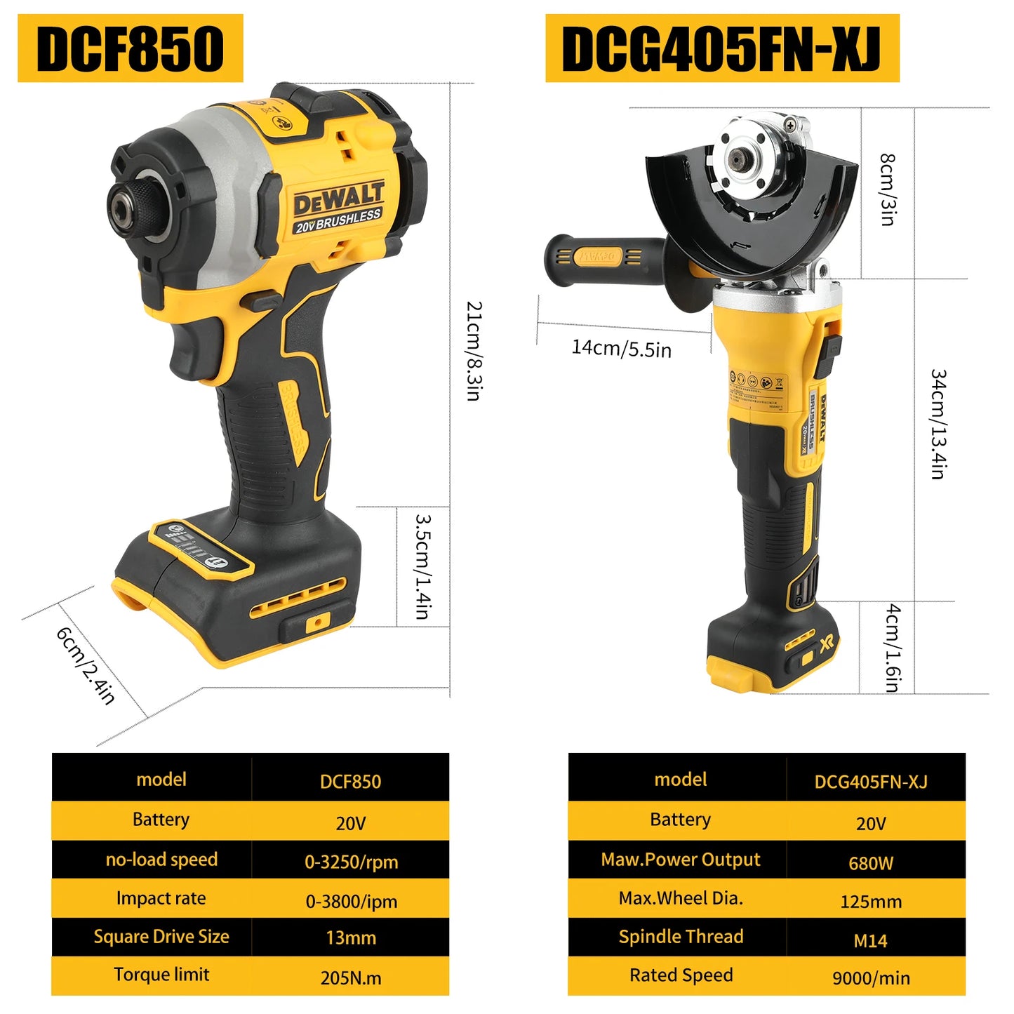 DeWalt Destornilhador de impacto sem escobillas, amoladora angular.