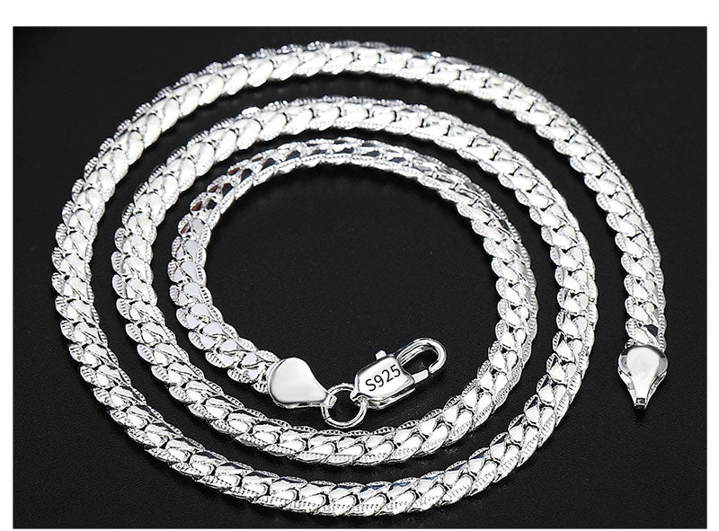 Colar de ouro 18K/prata com 6 mm de largura, corrente completa de 8/18/20/24 polegadas para mulheres e homens.