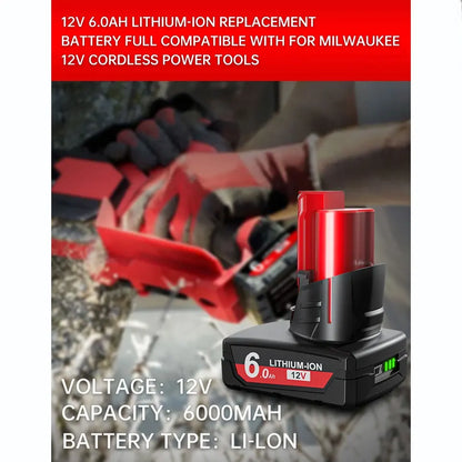 bateria Milwaukee M12 de 6,0 Ah e 12 V com luz recarregável