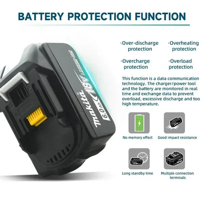 Bateria Makita,de 18 V 6 Ah, com indicador de bateria, bateria recarregável.
