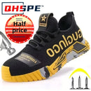 calçados de segurança com botão giratório para homens, anti-esmagamento