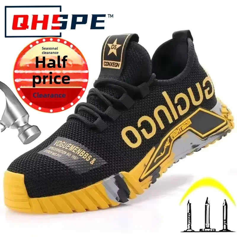 calçados de segurança com botão giratório para homens, anti-esmagamento