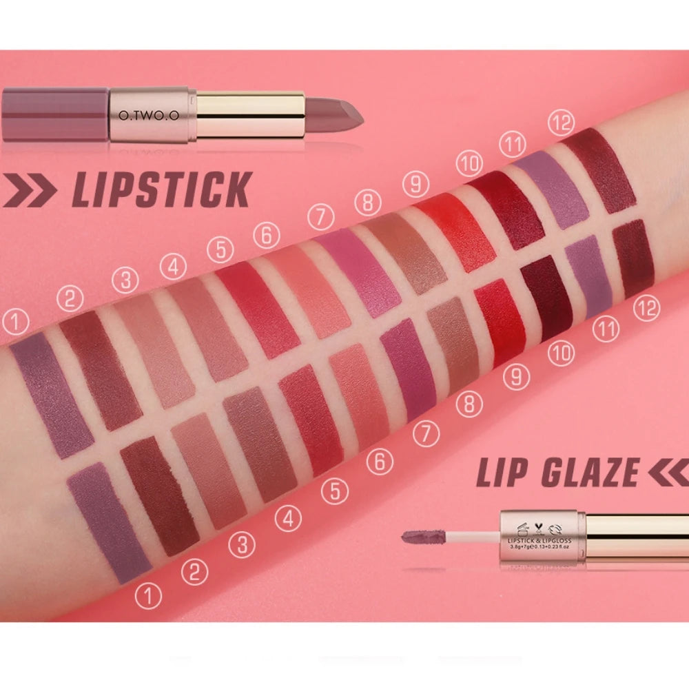 Batom Matte e Batom Líquido 12 Cores Maquiagem Brilho Labial.