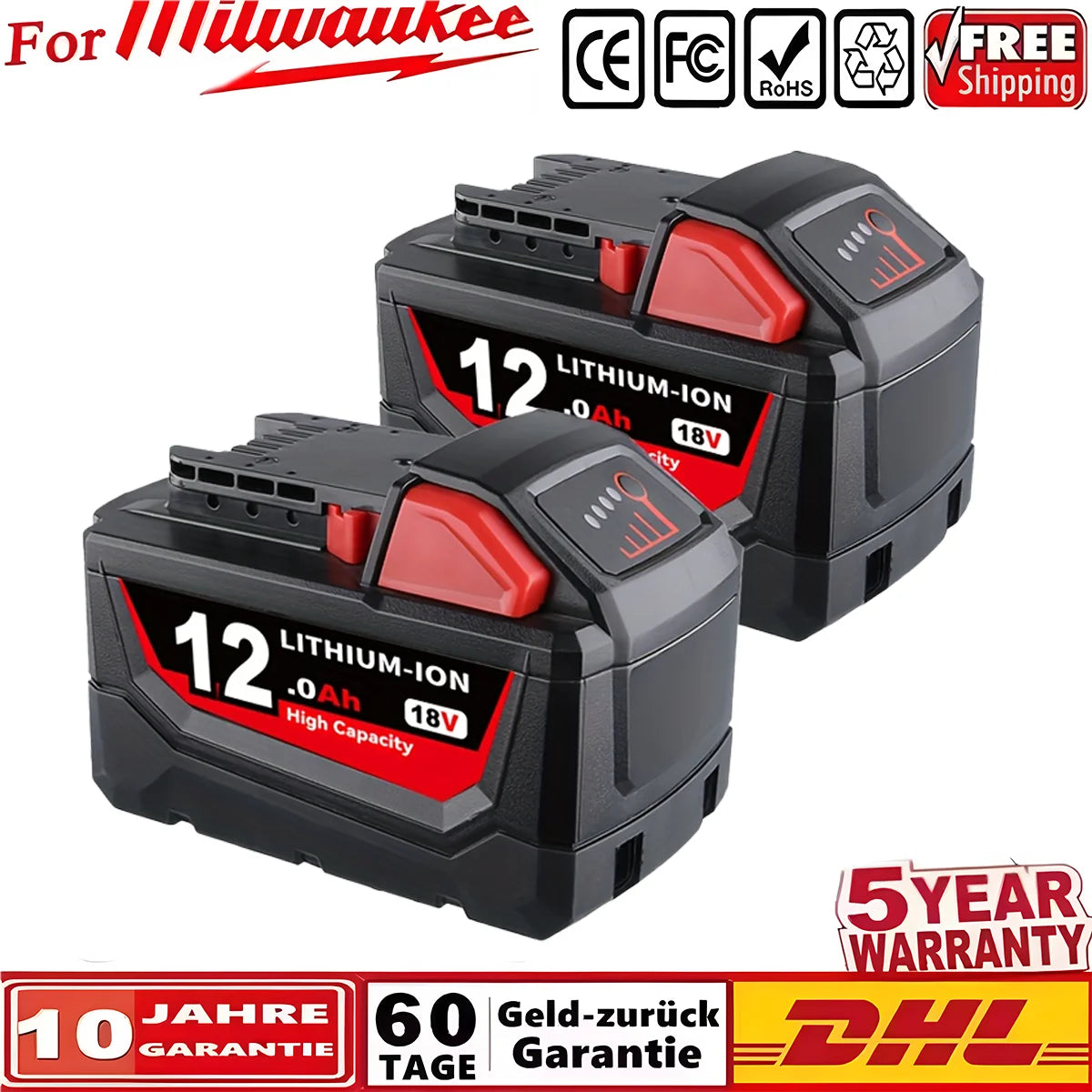 Bateria recarregável Milwaukee M18 12000mAh 18V.