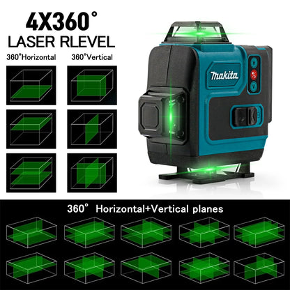 Nível a laser Makita com display de potência, 16 linhas horizontais e verticais.