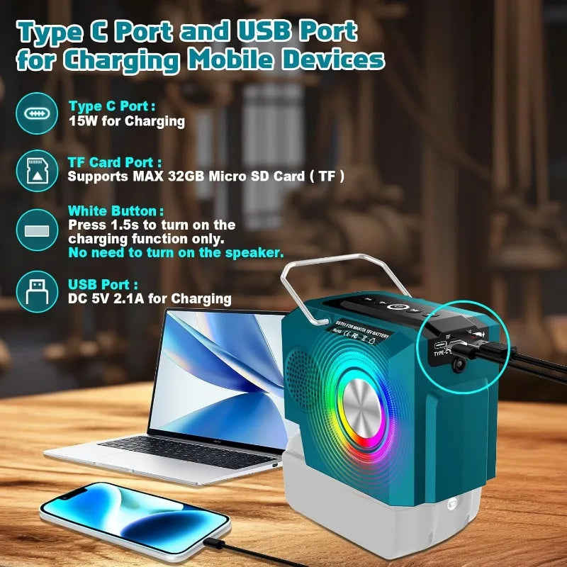 Reprodutor Bluetooth para Makita 18V bateria de íon de lítio BL1820 BL1830 BL1840.
