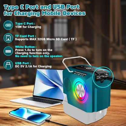 Reprodutor Bluetooth para Makita 18V bateria de íon de lítio BL1820 BL1830 BL1840.