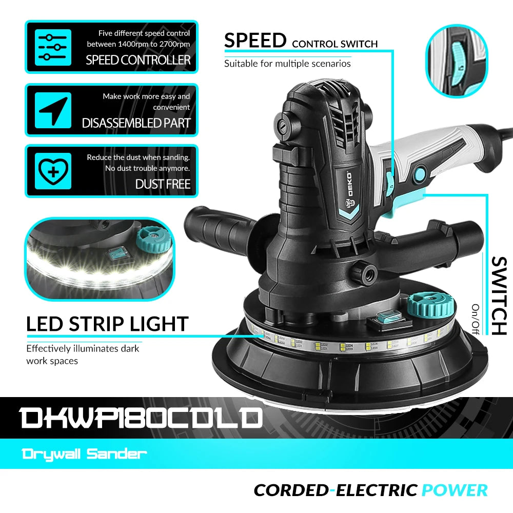 Lixadeira de drywall 900W,  máquina de polimento portátil com lixa, bolsa protetora.