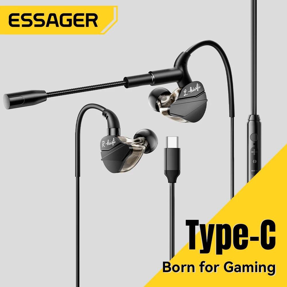 Fones de ouvido intra-auriculares,  Essager USB tipo C.