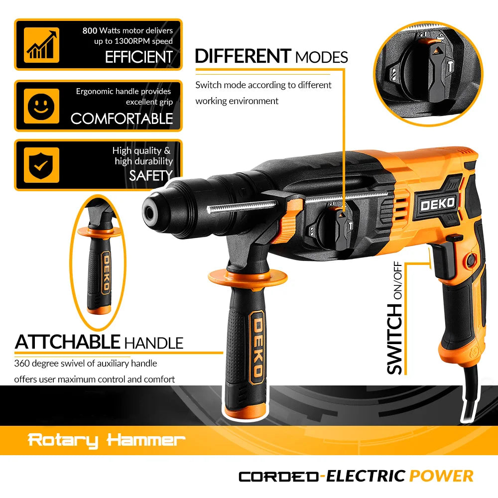 Martelo rotativo elétrico multifuncional com 4 funções.