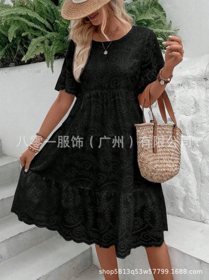 Vestidos para mulher cor sólida bordado renda.