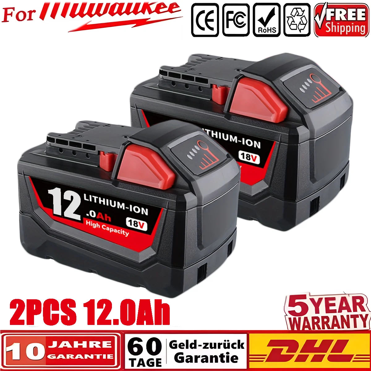 Bateria recarregável Milwaukee M18 12000mAh 18V.