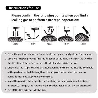 Kit de reparo de pneus de carro.