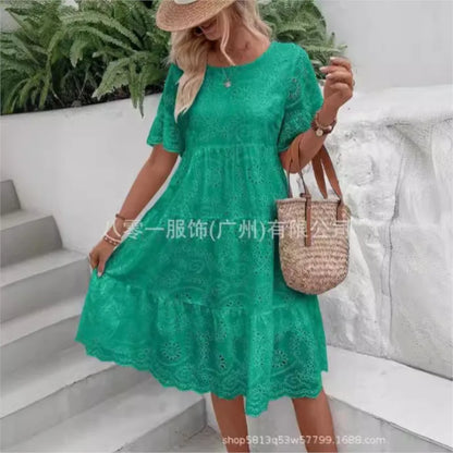 Vestidos para mulher cor sólida bordado renda.