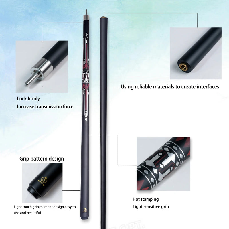 Taco de bilhar profissional 12,75 mm, ponta multicamadas de carbono premium