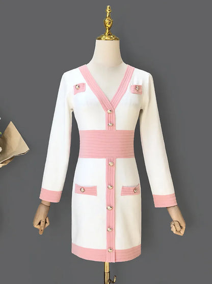Vestido suéter feminino outono inverno, vintage, manga comprida.