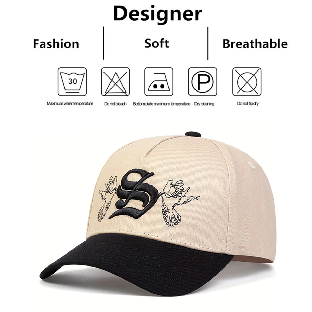 Boné de beisebol unissex com estampa de letra S bordada, estilo snapback,