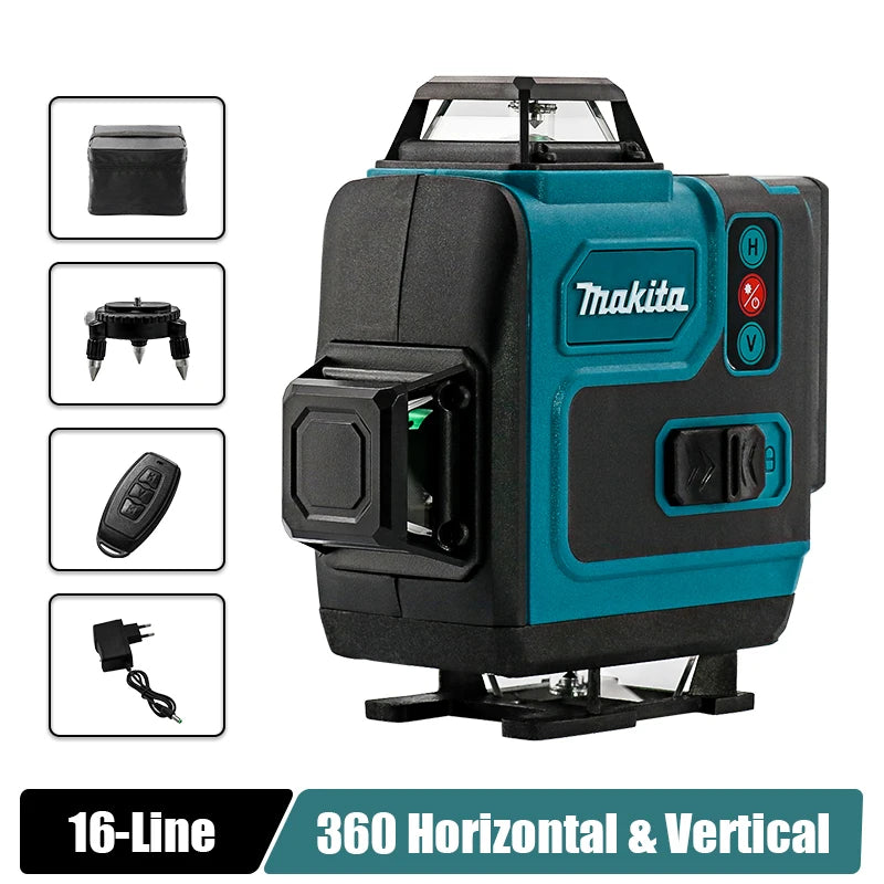 Nível a laser Makita com display de potência, 16 linhas horizontais e verticais.