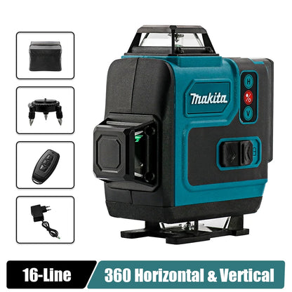 Nível a laser Makita com display de potência, 16 linhas horizontais e verticais.