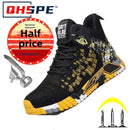 calçados de segurança com botão giratório para homens, anti-esmagamento