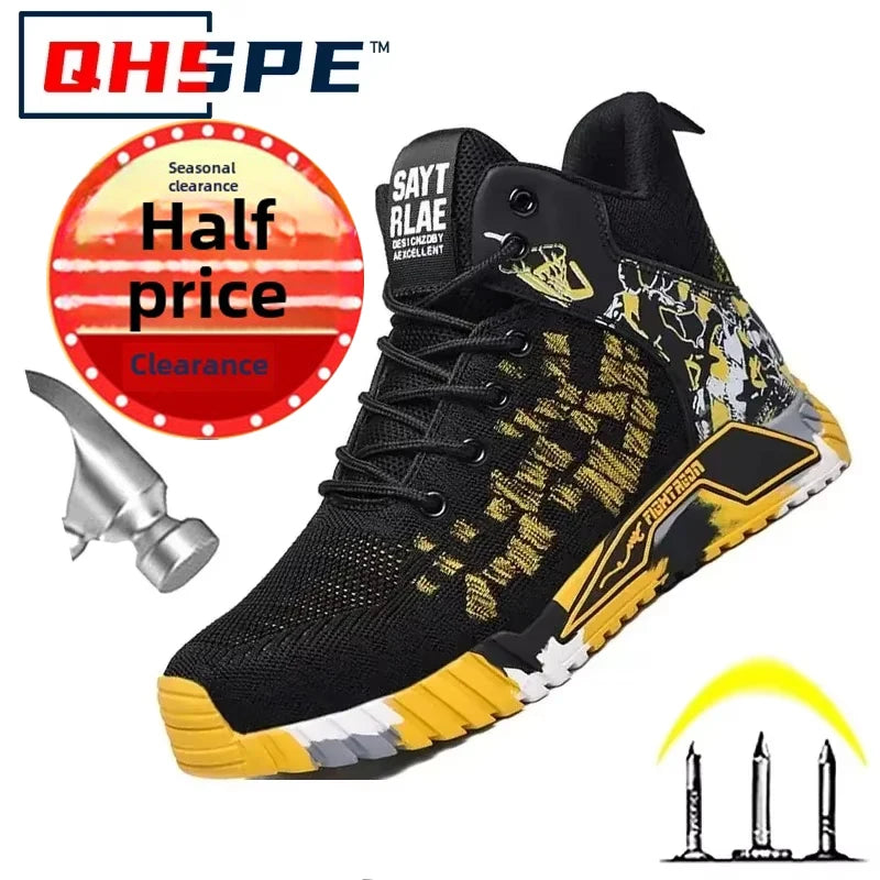 calçados de segurança com botão giratório para homens, anti-esmagamento